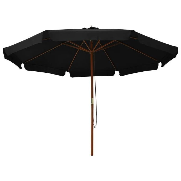 Parasol D'extérieur Avec Mât En Bois 330 Cm Noir 5 Parasol D'extérieur Avec Mât En Bois 330 Cm Noir – Image 3