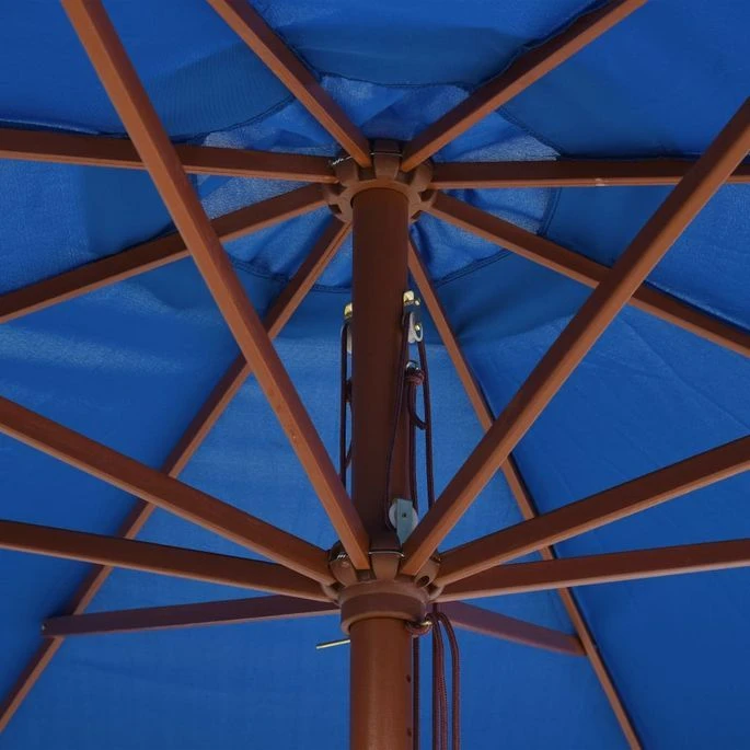 Parasol D'extérieur Avec Mât En Bois 350 Cm Bleu 5 Parasol D'extérieur Avec Mât En Bois 350 Cm Bleu – Image 3