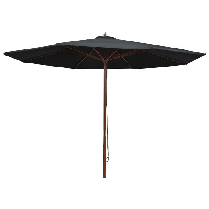 Parasol D'extérieur Avec Mât En Bois 350 Cm Noir 3 Parasol D'extérieur Avec Mât En Bois 350 Cm Noir