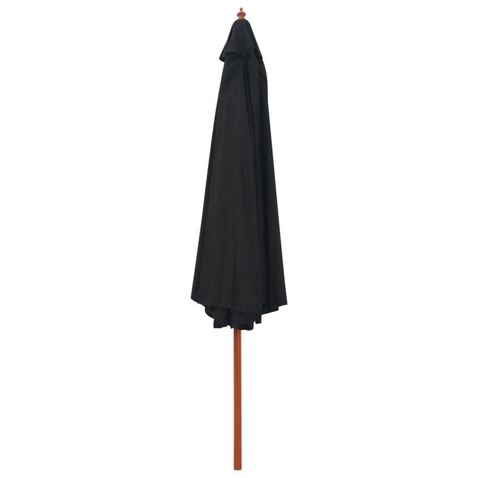 Parasol D'extérieur Avec Mât En Bois 350 Cm Noir 5 Parasol D'extérieur Avec Mât En Bois 350 Cm Noir – Image 3