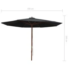 Parasol D'extérieur Avec Mât En Bois 350 Cm Noir 13 Parasol D'extérieur Avec Mât En Bois 350 Cm Noir -Meubles Soldes Boutique parasol d exterieur avec mat en bois 350 cm noir 3666722322775 982908