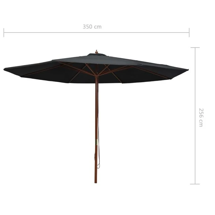 Parasol D'extérieur Avec Mât En Bois 350 Cm Noir 8 Parasol D'extérieur Avec Mât En Bois 350 Cm Noir – Image 6