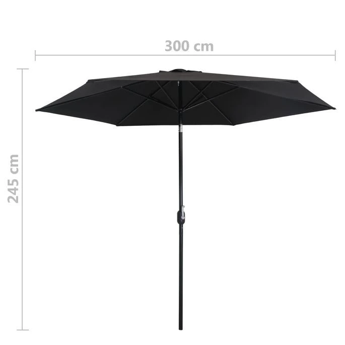 Parasol D'extérieur Avec Poteau En Métal 300 Cm Noir 9 Parasol D'extérieur Avec Poteau En Métal 300 Cm Noir – Image 7
