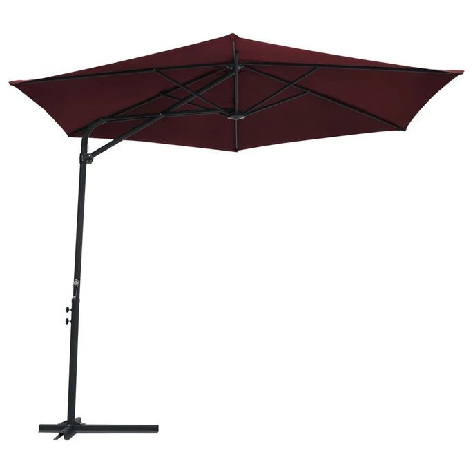 Parasol D'extérieur Déporté Avec Mât En Acier 300 Cm Rouge Bordeaux 6 Parasol D'extérieur Déporté Avec Mât En Acier 300 Cm Rouge Bordeaux – Image 4