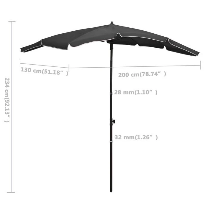 Parasol De Jardin Avec Mât 200x130 Cm Anthracite 8 Parasol De Jardin Avec Mât 200x130 Cm Anthracite – Image 6