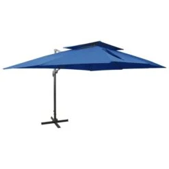 Meubles Soldes Boutique 22 Parasol Déporté à Double Toit Bleu Azuré 400x300 Cm