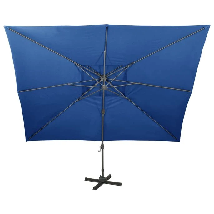 Parasol Déporté à Double Toit Bleu Azuré 400x300 Cm 6 Parasol Déporté à Double Toit Bleu Azuré 400x300 Cm – Image 4