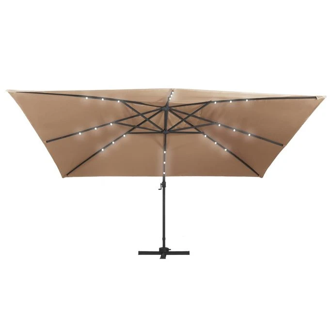 Parasol Déporté Avec Lumières LED Aluminium 400x300 Cm Taupe 7 Parasol Déporté Avec Lumières LED Aluminium 400x300 Cm Taupe – Image 5