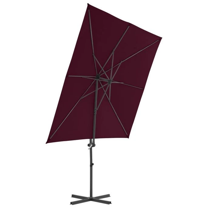 Parasol Déporté Avec Mât En Acier Rouge Bordeaux 250x250 Cm 6 Parasol Déporté Avec Mât En Acier Rouge Bordeaux 250x250 Cm – Image 4