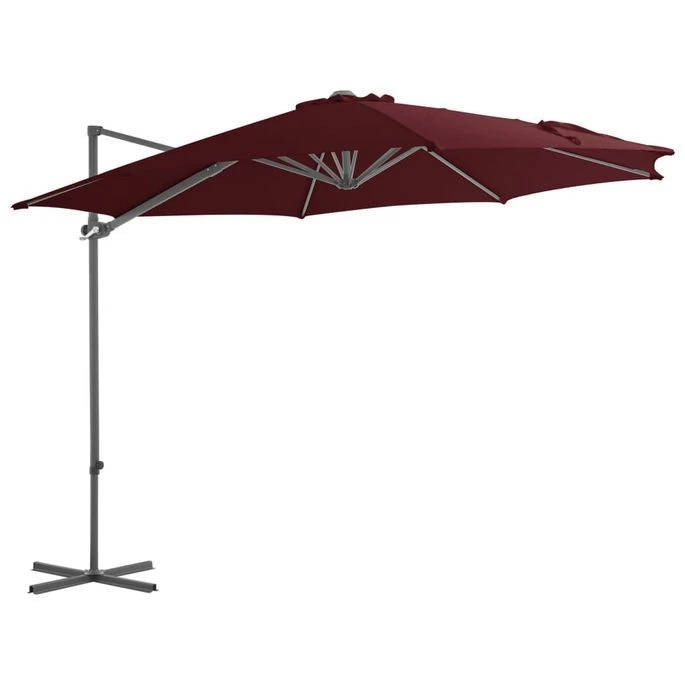 Parasol Déporté Avec Mât En Acier Rouge Bordeaux 300 Cm 3 Parasol Déporté Avec Mât En Acier Rouge Bordeaux 300 Cm