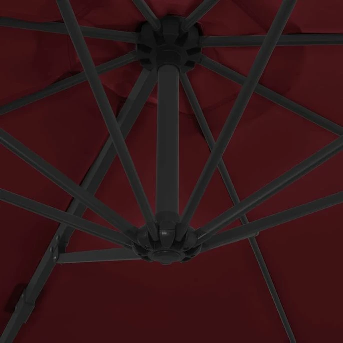 Parasol Déporté Avec Mât En Acier Rouge Bordeaux 300 Cm 4 Parasol Déporté Avec Mât En Acier Rouge Bordeaux 300 Cm – Image 2