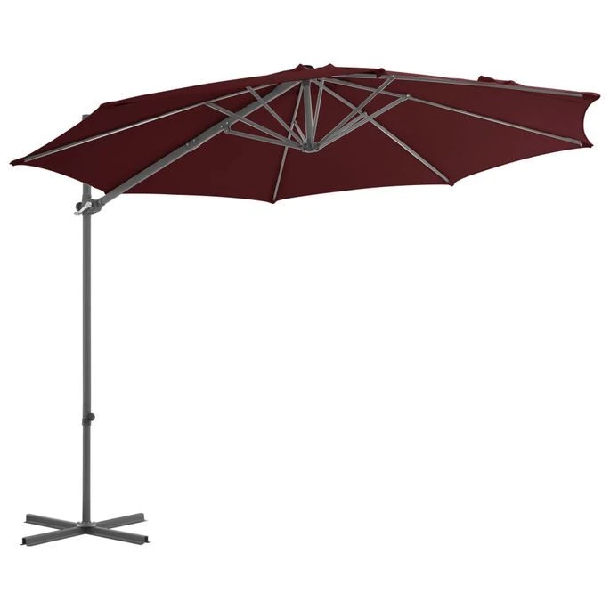 Parasol Déporté Avec Mât En Acier Rouge Bordeaux 300 Cm 5 Parasol Déporté Avec Mât En Acier Rouge Bordeaux 300 Cm – Image 3