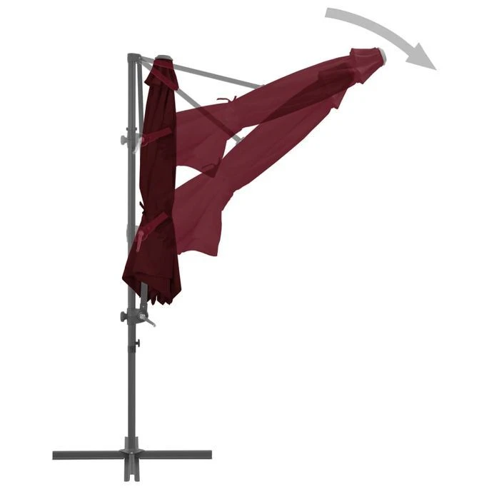 Parasol Déporté Avec Mât En Acier Rouge Bordeaux 300 Cm 8 Parasol Déporté Avec Mât En Acier Rouge Bordeaux 300 Cm – Image 6