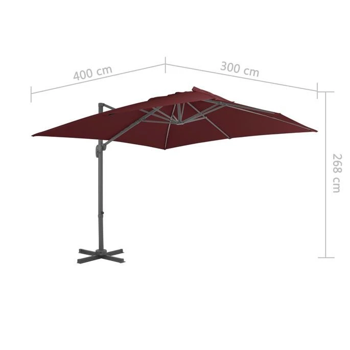 Parasol Déporté Avec Mât En Aluminium Rouge Bordeaux 400x300 Cm 10 Parasol Déporté Avec Mât En Aluminium Rouge Bordeaux 400x300 Cm – Image 8