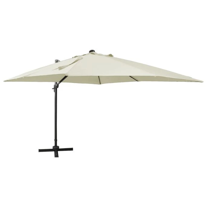 Parasol Déporté Avec Mât Et Lumières LED Sable 300 Cm 2 3 Parasol Déporté Avec Mât Et Lumières LED Sable 300 Cm 2
