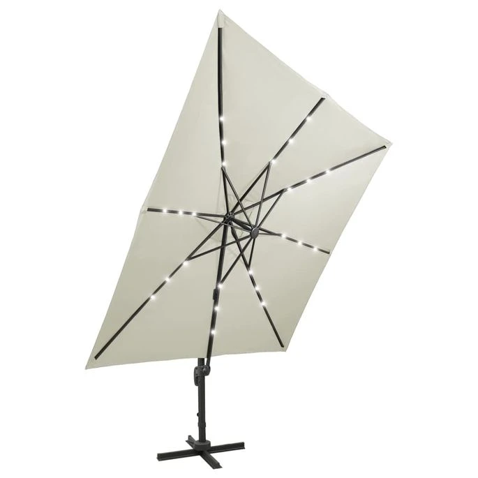 Parasol Déporté Avec Mât Et Lumières LED Sable 300 Cm 2 10 Parasol Déporté Avec Mât Et Lumières LED Sable 300 Cm 2 – Image 8