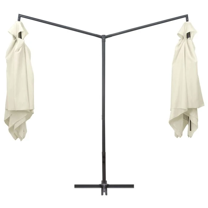 Parasol Double Avec Mât En Acier 250 X 250 Cm Blanc Sable 6 Parasol Double Avec Mât En Acier 250 X 250 Cm Blanc Sable – Image 4
