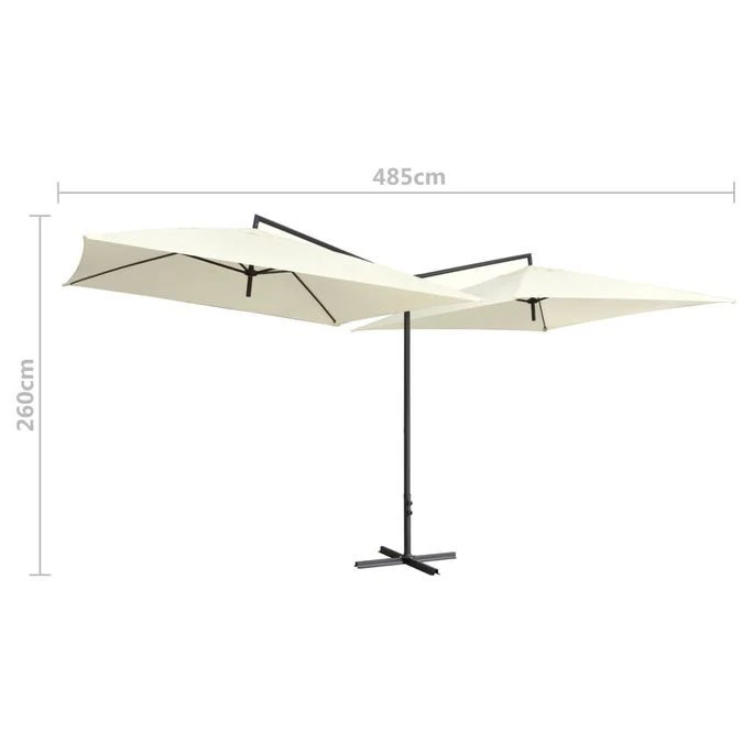 Parasol Double Avec Mât En Acier 250 X 250 Cm Blanc Sable 7 Parasol Double Avec Mât En Acier 250 X 250 Cm Blanc Sable – Image 5
