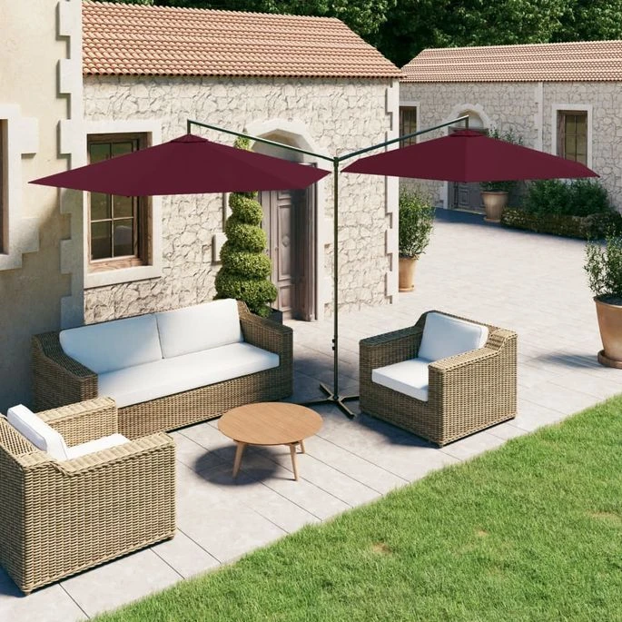 Parasol Double Avec Mât En Acier Rouge Bordeaux 600 Cm 3 Parasol Double Avec Mât En Acier Rouge Bordeaux 600 Cm