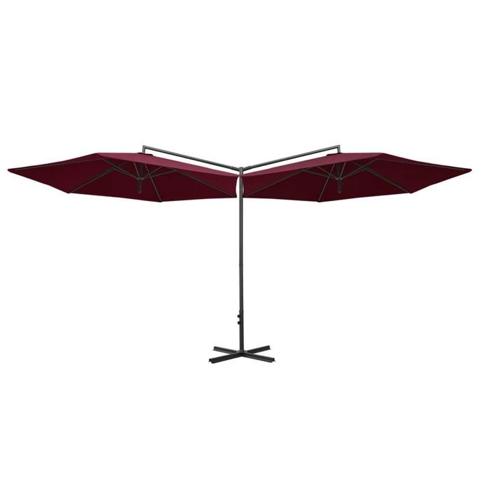 Parasol Double Avec Mât En Acier Rouge Bordeaux 600 Cm 6 Parasol Double Avec Mât En Acier Rouge Bordeaux 600 Cm – Image 4