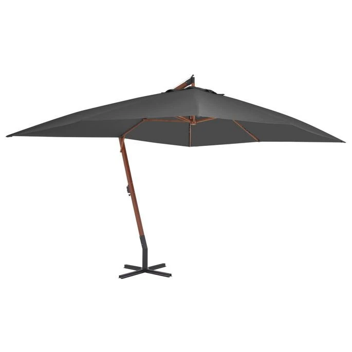 Parasol En Porte-à-faux Avec Mât En Bois 400x300 Cm Anthracite 3 Parasol En Porte-à-faux Avec Mât En Bois 400x300 Cm Anthracite
