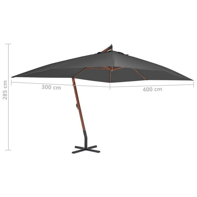 Parasol En Porte-à-faux Avec Mât En Bois 400x300 Cm Anthracite 7 Parasol En Porte-à-faux Avec Mât En Bois 400x300 Cm Anthracite – Image 5
