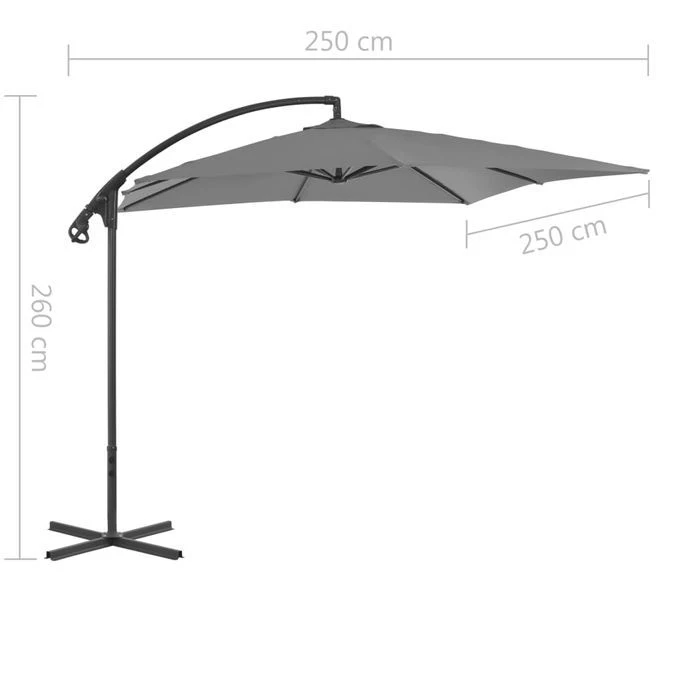 Parasol En Porte-à-feux Avec Mât En Acier 250x250 Cm Anthracite 9 Parasol En Porte-à-feux Avec Mât En Acier 250x250 Cm Anthracite – Image 7