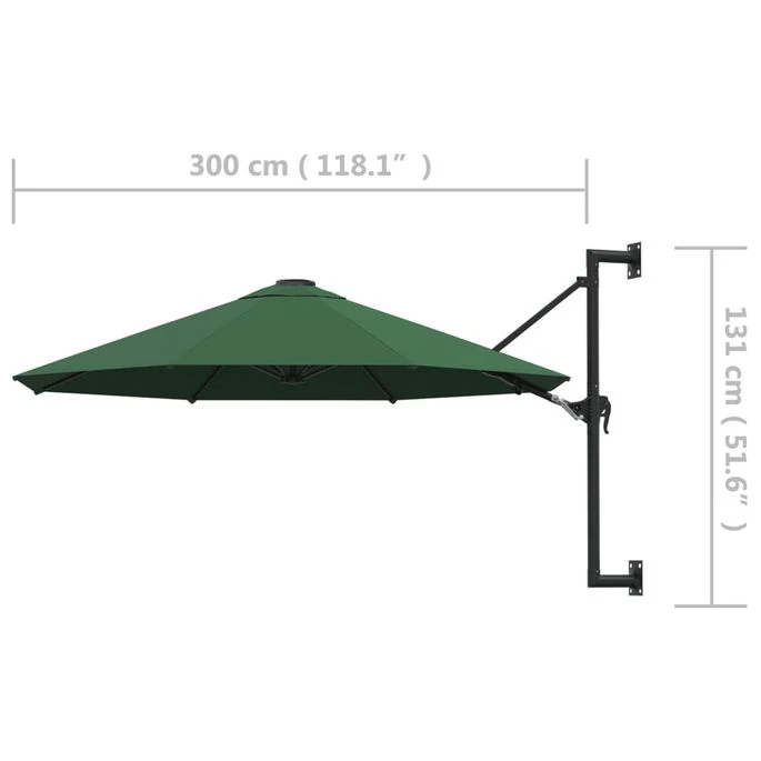 Parasol Mural Avec Mât Métallique 300 Cm Vert 10 Parasol Mural Avec Mât Métallique 300 Cm Vert – Image 8
