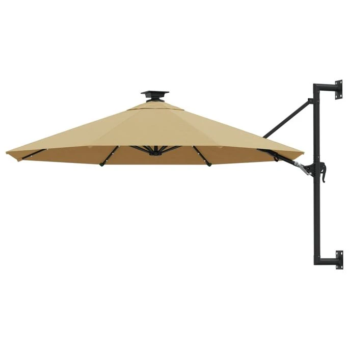 Parasol Mural Avec Mât Métallique Et LED 300 Cm Taupe 3 Parasol Mural Avec Mât Métallique Et LED 300 Cm Taupe