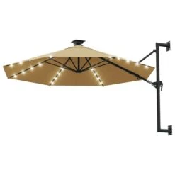 Parasol Mural Avec Mât Métallique Et LED 300 Cm Taupe 13 Parasol Mural Avec Mât Métallique Et LED 300 Cm Taupe -Meubles Soldes Boutique parasol mural avec mat metallique et led 300 cm taupe 3666722356244 942500