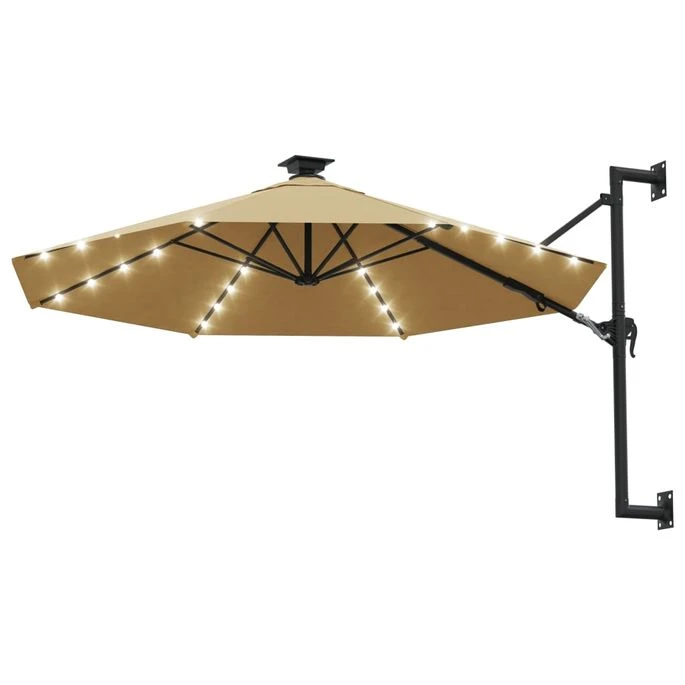 Parasol Mural Avec Mât Métallique Et LED 300 Cm Taupe 4 Parasol Mural Avec Mât Métallique Et LED 300 Cm Taupe – Image 2