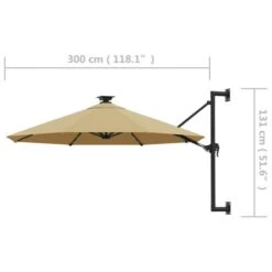 Parasol Mural Avec Mât Métallique Et LED 300 Cm Taupe 20 Parasol Mural Avec Mât Métallique Et LED 300 Cm Taupe -Meubles Soldes Boutique parasol mural avec mat metallique et led 300 cm taupe 3666722356244 942507