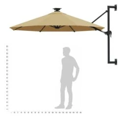 Parasol Mural Avec Mât Métallique Et LED 300 Cm Taupe 21 Parasol Mural Avec Mât Métallique Et LED 300 Cm Taupe -Meubles Soldes Boutique parasol mural avec mat metallique et led 300 cm taupe 3666722356244 942508