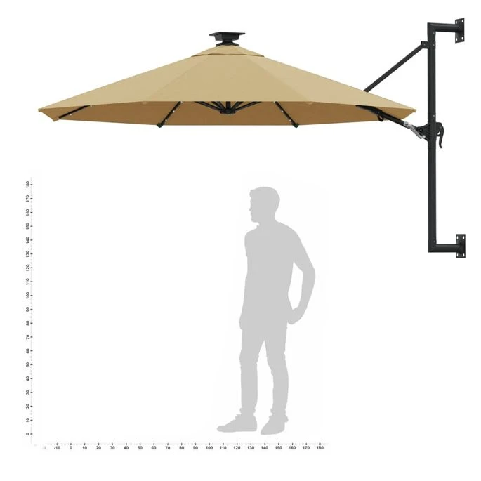 Parasol Mural Avec Mât Métallique Et LED 300 Cm Taupe 12 Parasol Mural Avec Mât Métallique Et LED 300 Cm Taupe – Image 10
