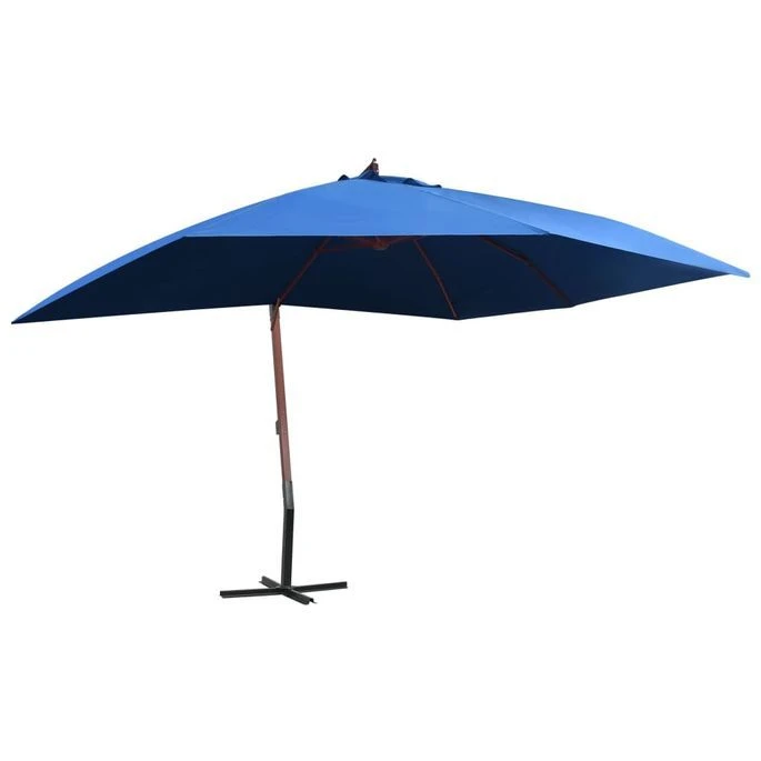 Parasol Suspendu Avec Mât En Bois 400x300 Cm Bleu 3 Parasol Suspendu Avec Mât En Bois 400x300 Cm Bleu