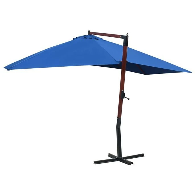 Parasol Suspendu Avec Mât En Bois 400x300 Cm Bleu 6 Parasol Suspendu Avec Mât En Bois 400x300 Cm Bleu – Image 4