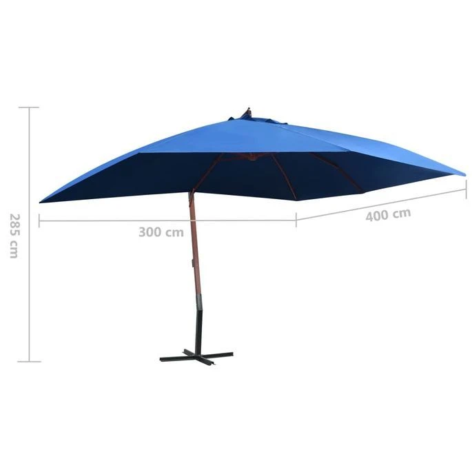 Parasol Suspendu Avec Mât En Bois 400x300 Cm Bleu 10 Parasol Suspendu Avec Mât En Bois 400x300 Cm Bleu – Image 8