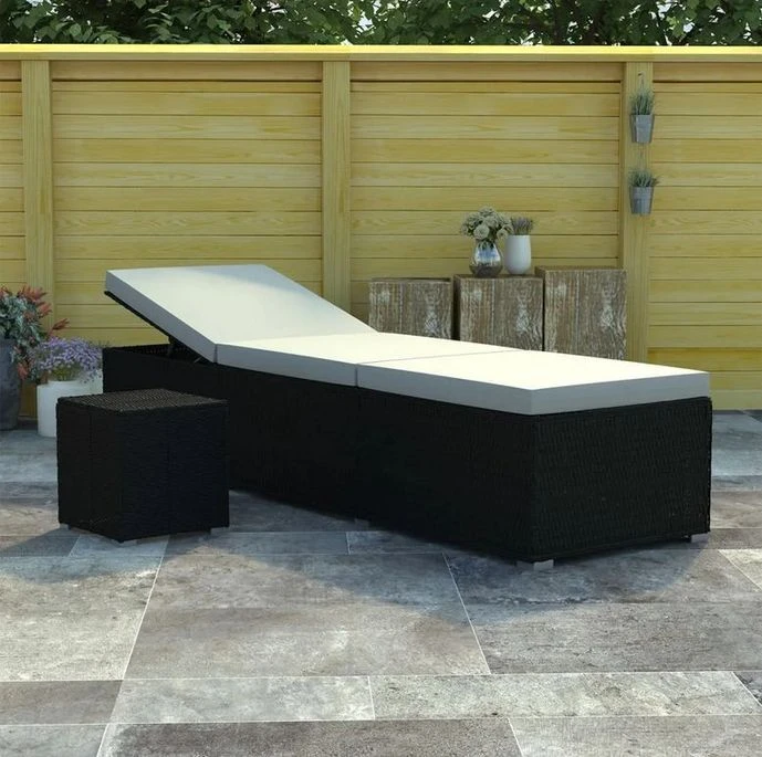 Set Chaise Longue Et Table Tissu Beige Et Résine Noire Viali 7 Set Chaise Longue Et Table Tissu Beige Et Résine Noire Viali – Image 5