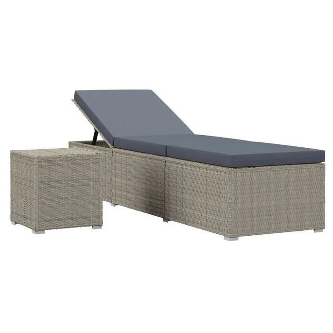 Set Chaise Longue Et Table Tissu Et Résine Tressée Gris Viali 2 Set Chaise Longue Et Table Tissu Et Résine Tressée Gris Viali