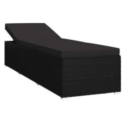 Set Chaise Longue Et Table Tissu Et Résine Tressée Noir Viali -Meubles Soldes Boutique set chaise longue et table tissu et resine tressee noir 3666722554404 389568
