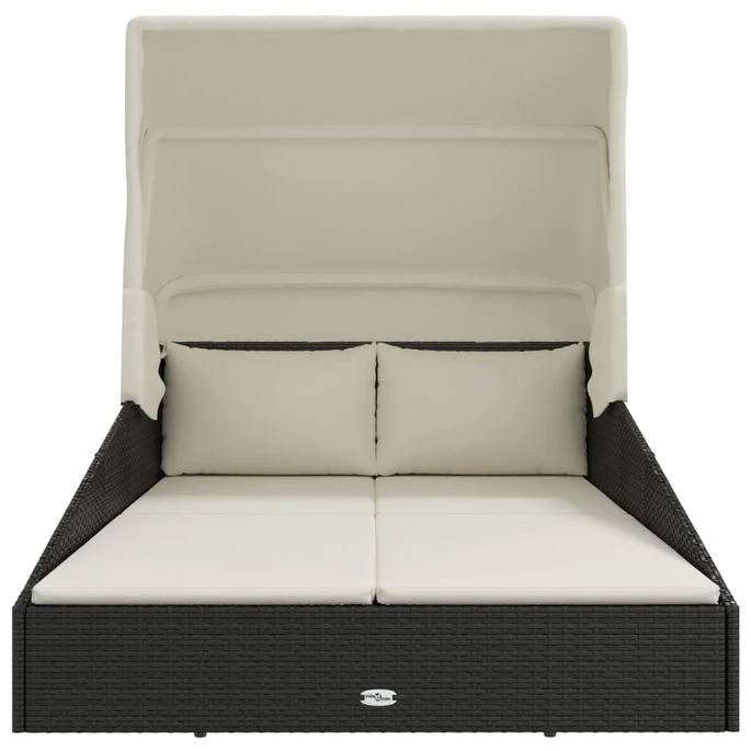 Transat Avec Toit Pliable Noir 200x114x128 Cm Résine Tressée 5 Transat Avec Toit Pliable Noir 200x114x128 Cm Résine Tressée – Image 3